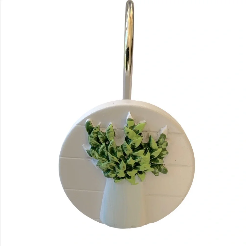 Modern Farmhouse Shower Curtain Hooks Set of 12 Welcome Home White Green Brown
